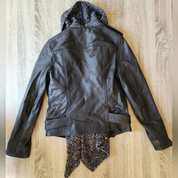 AllSaints Texture Wrap Leather and Wool Biker Jacket Size 8 - Picture 7 of 10